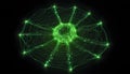 Picture of a whirling, luminous green network of connections