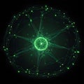 Picture of a whirling, luminous green network of connections