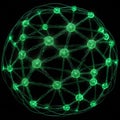 Picture of a whirling, luminous green network of connections