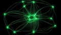 Picture of a whirling, luminous green network of connections