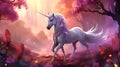 Picture of white unicorn amidst the colorful forest Royalty Free Stock Photo