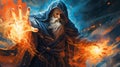 picture of wizard holding fireball, fire mage