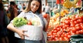 Picture of woman at marketplace buying fruits Royalty Free Stock Photo