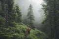 A Woman walking through a lush forest Royalty Free Stock Photo