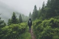 A Woman walking through a lush forest Royalty Free Stock Photo