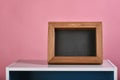 Picture wooden frame and cupboard on pink background, Photo frame