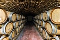 Picture of wooden wine barrels in the wine cellar Royalty Free Stock Photo