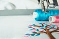 Picture of workspace in the embroidery machine Royalty Free Stock Photo