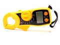 Picture of yellow digital clamp meter that using for measuring electrical current, voltage and resistance Royalty Free Stock Photo