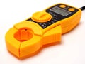 Picture of yellow digital clamp meter that using for measuring electrical current, voltage and resistance Royalty Free Stock Photo