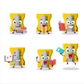 A picture of yellow pencil sharpener cartoon character concept reading an amusing book