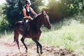 Picture of young pretty girl riding her horse Royalty Free Stock Photo