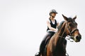 Picture of young pretty girl riding horse Royalty Free Stock Photo