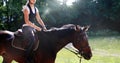 Picture of young pretty girl riding horse Royalty Free Stock Photo