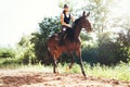 Picture of young pretty girl riding horse Royalty Free Stock Photo