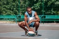 Picture of young resting african basketball player