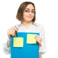 Picture of a young secretary holding a folder Royalty Free Stock Photo
