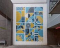 Abstract mural at entrance parking garage in West Dallas by Kyle Steed in 2017.