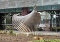 Abstract steel sculpture in front of the Mildred and Frances Goad Building in Dallas, Texas.