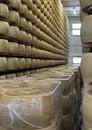 Aging Parmigiano Reggiano cheese in the San Silvestro Cooperative in Castelvetro di Modena, Italy.