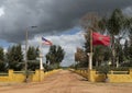 American and Moroccan flags flying at the Domaine De La Zouina Winery near Meknes, Morocco.