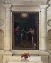 The Annunciation with the portrait of Vincenzo Cervini in the Church of San Biagio outside Montepulciano, Italy.