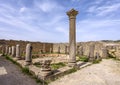 Atrium with large circular pool in the House of Columns at the Archaeological Site of Volubilis in Morocco.