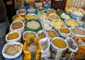 Pastas and rice for sale in the Medina Souk in Meknes, Morocco. Royalty Free Stock Photo