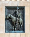 South facade of Dickies Arena with bas-relief sculpture of a Comanche Indian by Buckeye Blake in Will Rogers Memorial Center.