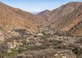 Berber villages surrounding the Kasbah du Toubkal, a unique mountain lodge in Toubkal National Park. Royalty Free Stock Photo