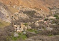 Berber villages surrounding the Kasbah du Toubkal, a unique mountain lodge in Toubkal National Park. Royalty Free Stock Photo