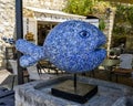 Blue fish mosaic sculpture by unidentified artist on display in Saint Paul de Vence, Provence, France