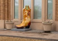 Boot Sculpture by Teal Blake outside the National Cowgirl Museum and Hall of Fame in Fort Worth, Texas. Royalty Free Stock Photo