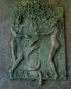 Bronze relief on door panel, Church of San Giorgio atop a hill in Portofino, Italy. Royalty Free Stock Photo