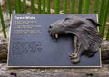 Bronze relief of a wide open tiger mouth at the Dallas City Zoo in Texas.