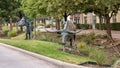 Sculptures of two Longhorn Steer by Robert Summers in Plano, Texas.