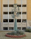 `Vase With Nine Flowers` by James Surls, 2019, outside the Western Heritage Museum parking garage in Fort Worth, Texas. Royalty Free Stock Photo