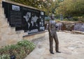 Female Air Force pilot statue and Post Vietnam Wars wall in the Veteran`s Memorial Park in the City of Irving, Texas.