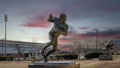 Bronze statue of 1969 Heisman Trophy Winner Steve Owens in Heisman Park on the University of Oklahoma Campus.