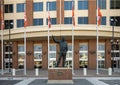 Bronze statue OSU donor T. Boone Pickens outside the football stadium of Oklahoma State University in Stillwater, Oklahoma.