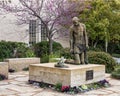 Statue of St. Francis and a lamb in the St. Francis of Assisi Memorial Garden at the Cathedral of Hope Church in Dallas, Texas.