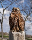 Carved wooden owl at The Hideout in Allen, Texas.