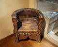 `Chair`, a 15th century pine, walnut and limewood piece of furniture on display in the Cloisters in New York City. Royalty Free Stock Photo