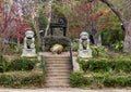 Chinese guardian Lions at the entrance to Dragon Park in the Oak Lawn neighborhood in Dallas, Texas.