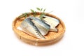 Chopped raw mackerel on the bamboo colander Royalty Free Stock Photo