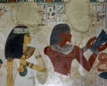 Closeup of central portion of a fresco south of the entrance door on the East wall, Nakht`s tomb TT52 in the Theban Necropolis. Royalty Free Stock Photo