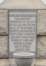 Dedication on statue at Turner Park in Oak Cliff donated in 1915 by Reverend George W. Owens. Royalty Free Stock Photo