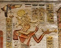Relief on a wall in the tomb of Rameses III, number 11, in the Valley of the Kings in Luxor, Egypt.