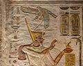 Relief on a wall in the tomb of Rameses III, number 11, in the Valley of the Kings in Luxor, Egypt.