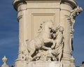 Closeup side of monument to King Joseph I in Commercial Plaza in Lisbon, Portugal.